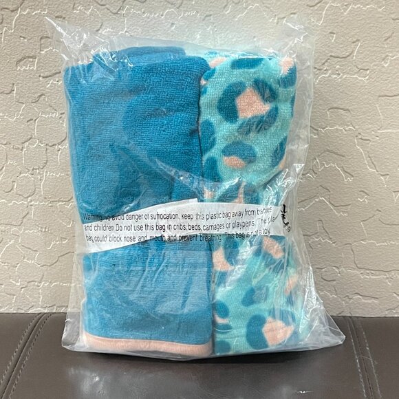 New Hair Wrap Towel Set of 2 Blue Solid Animal Print NWT Quick Dry - Picture 2 of 3